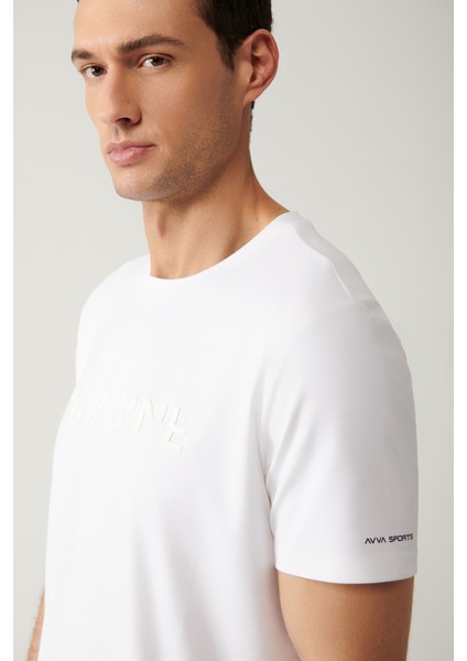 Erkek Beyaz Bisiklet Yaka Baskılı Soft Touch Regular Fit T-shirt A41y1030 fiyatları