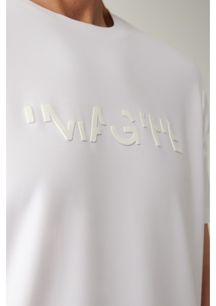 Erkek Beyaz Bisiklet Yaka Baskılı Soft Touch Regular Fit T-shirt A41y1030 indirimleri