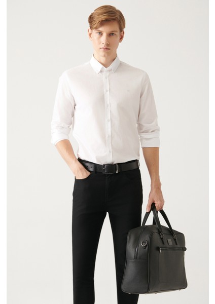 Erkek Beyaz Düğmeli Yaka Basic %100 Pamuk Slim Fit Gömlek B002030 modelleri