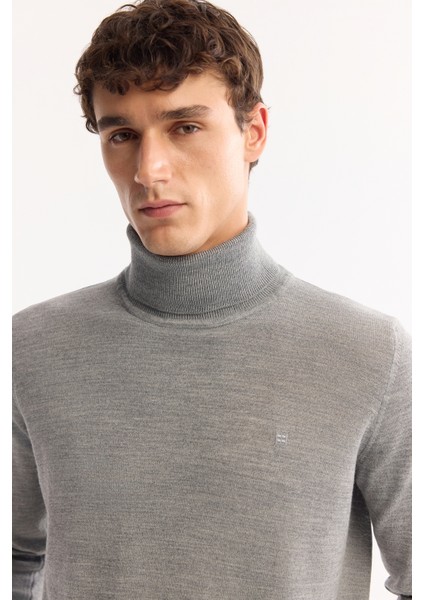 Erkek Gri Balıkçı Yaka Yün Karışımlı Triko Regular Fit Kazak B005014 fiyatları