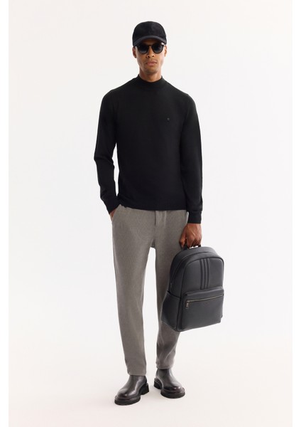 Erkek Siyah Yarım Balıkçı Yaka Yün Karışımlı Triko Regular Fit Kazak B005015