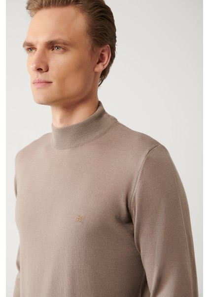 Erkek Vizon Yarım Balıkçı Yaka Yün Karışımlı Triko Regular Fit Kazak B005015 fiyatları