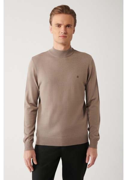 Erkek Vizon Yarım Balıkçı Yaka Yün Karışımlı Triko Regular Fit Kazak B005015 modelleri