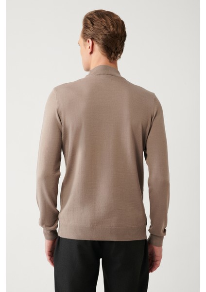 Erkek Vizon Yarım Balıkçı Yaka Yün Karışımlı Triko Regular Fit Kazak B005015 fırsatları
