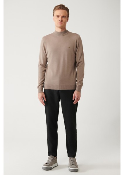 Erkek Vizon Yarım Balıkçı Yaka Yün Karışımlı Triko Regular Fit Kazak B005015 indirimleri