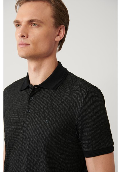 Erkek Siyah 3 Düğmeli Jakarlı Polo Yaka Regular Fit T-Shirt A41Y1051 fiyatları