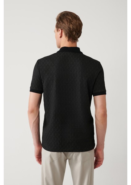 Erkek Siyah 3 Düğmeli Jakarlı Polo Yaka Regular Fit T-Shirt A41Y1051 fırsatları