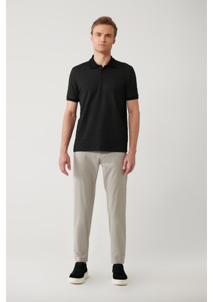 Erkek Siyah 3 Düğmeli Jakarlı Polo Yaka Regular Fit T-Shirt A41Y1051