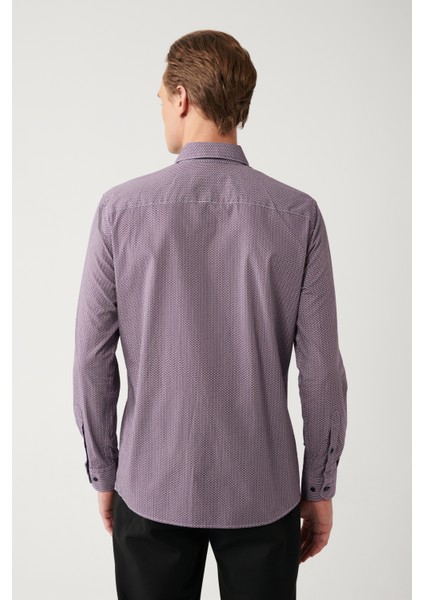 Erkek Bordo Düğmeli Yaka Baskılı Pamuklu Slim Fit Gömlek A32Y2179 fırsatları