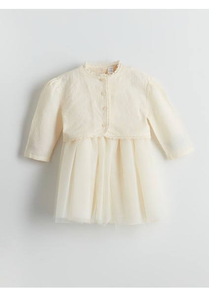 Yeni Sezon Bisiklet Yaka Kız Çocuk Armürlü Elbise