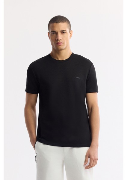 Erkek Siyah Bisiklet Yaka Bi-Stretch Baskılı Regular Fit T-Shirt B001040