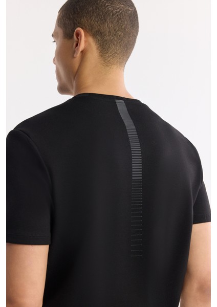 Erkek Siyah Bisiklet Yaka Bi-Stretch Baskılı Regular Fit T-Shirt B001040 modelleri