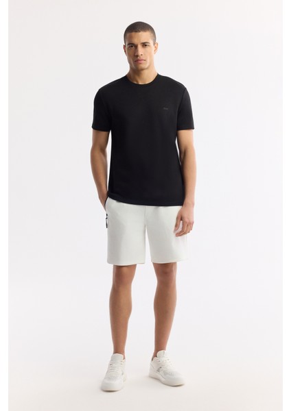 Erkek Siyah Bisiklet Yaka Bi-Stretch Baskılı Regular Fit T-Shirt B001040