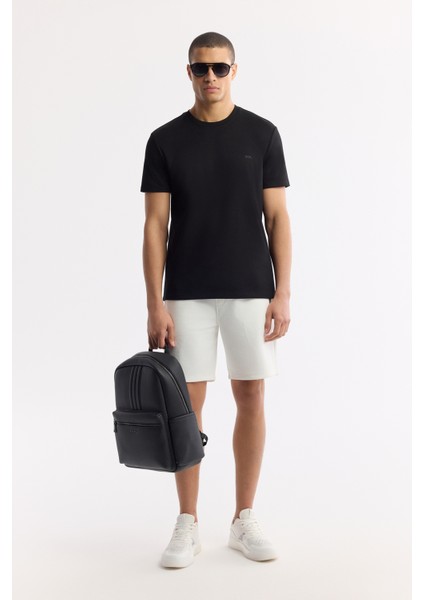 Erkek Siyah Bisiklet Yaka Bi-Stretch Baskılı Regular Fit T-Shirt B001040