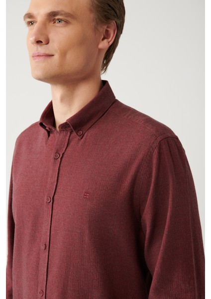 Erkek Bordo Düğmeli Yaka %100 Pamuk Regular Fit Gömlek B002033 fiyatları