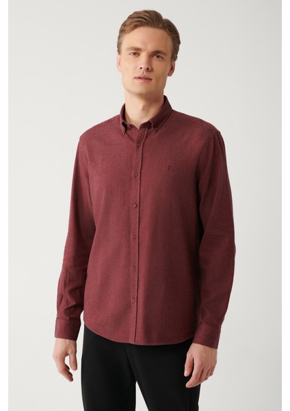 Erkek Bordo Düğmeli Yaka %100 Pamuk Regular Fit Gömlek B002033 modelleri