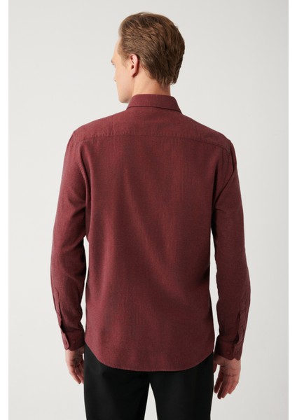 Erkek Bordo Düğmeli Yaka %100 Pamuk Regular Fit Gömlek B002033 fırsatları