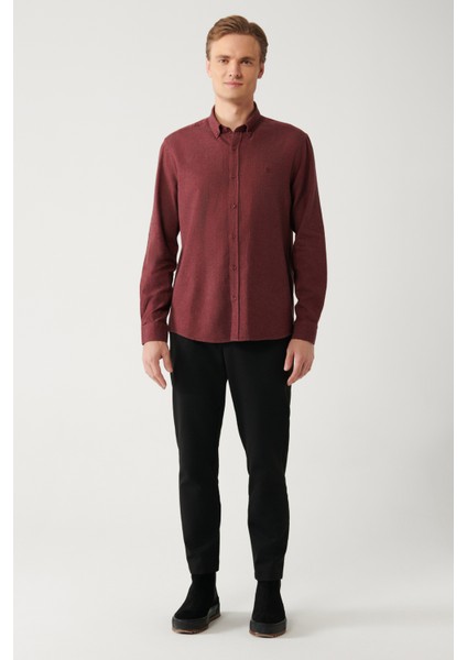 Erkek Bordo Düğmeli Yaka %100 Pamuk Regular Fit Gömlek B002033 indirimleri