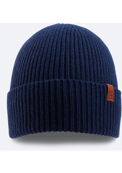 Erkek Lacivert Yün Karışımlı Logolu Fitilli Bere B009200