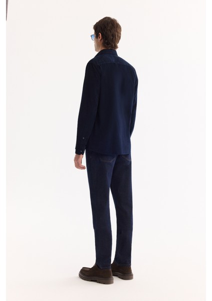 Erkek Lacivert Düğmeli Yaka %100 Pamuk Soft Touch Kadife Regular Fit Gömlek B002032 fırsatları