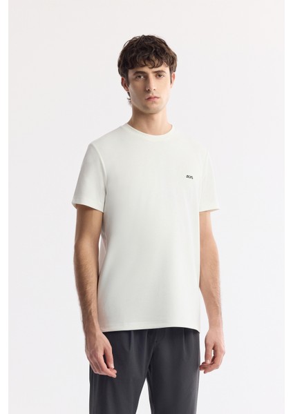 Erkek Ekru Bisiklet Yaka Bi-Stretch Baskılı Regular Fit T-Shirt B001040