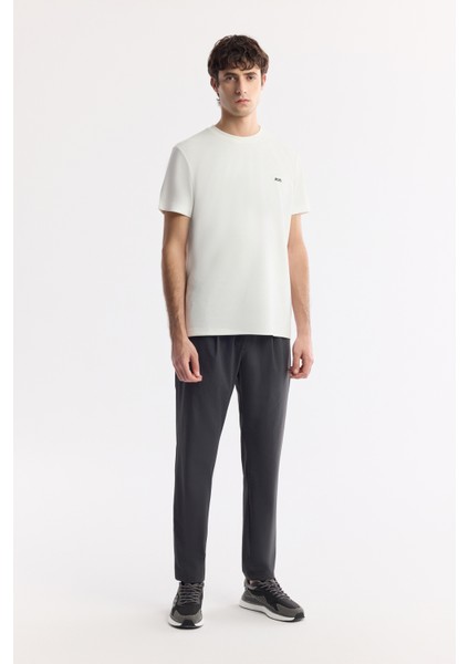 Erkek Ekru Bisiklet Yaka Bi-Stretch Baskılı Regular Fit T-Shirt B001040