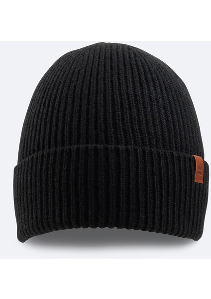 Erkek Siyah Yün Karışımlı Logolu Fitilli Bere B009200
