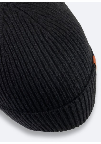 Erkek Siyah Yün Karışımlı Logolu Fitilli Bere B009200 modelleri