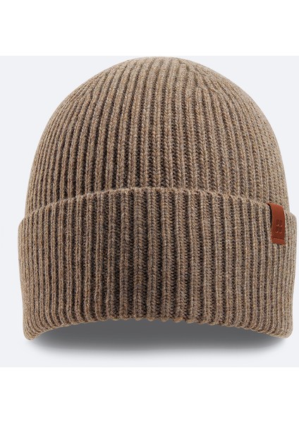 Erkek Vizon Yün Karışımlı Logolu Fitilli Bere B009200