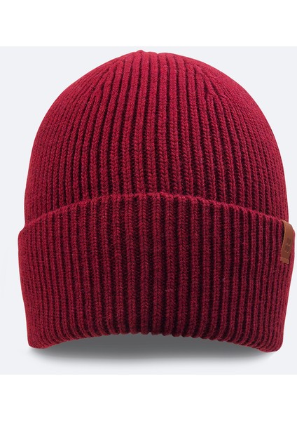 Erkek Bordo Yün Karışımlı Logolu Fitilli Bere B009200