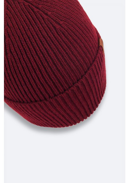Erkek Bordo Yün Karışımlı Logolu Fitilli Bere B009200 modelleri