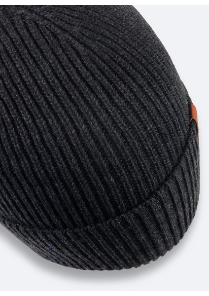 Erkek Antrasit Yün Karışımlı Logolu Fitilli Bere B009200 modelleri