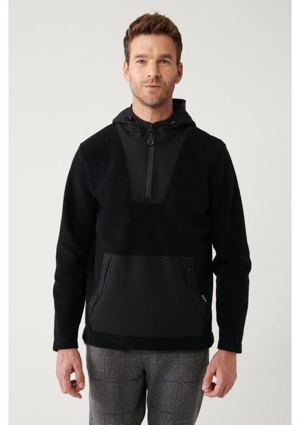 Erkek Siyah Kapüşonlu Yaka Garni Kumaş Detaylı Sweatshirt Polar A32Y1392 fırsatları