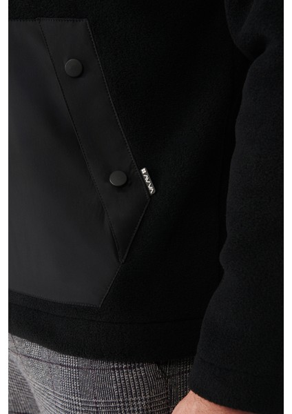 Erkek Siyah Kapüşonlu Yaka Garni Kumaş Detaylı Sweatshirt Polar A32Y1392