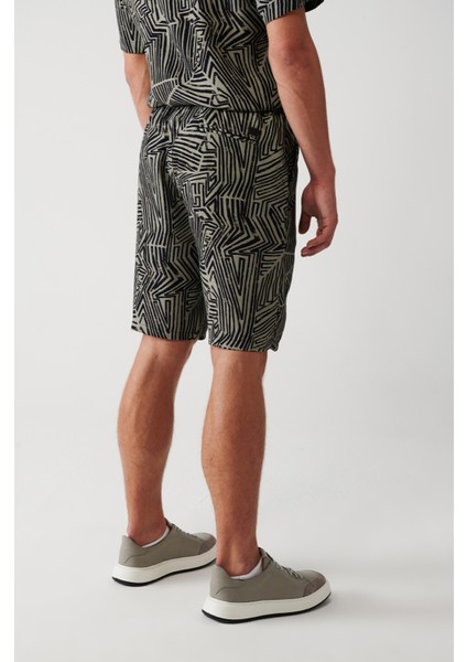 Erkek Vizon Viskon Soyut Desenli Şort A31Y3720