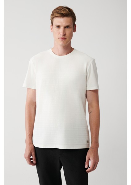 Erkek Beyaz Bisiklet Yaka Jakarlı Panolu T-shirt A31Y1057