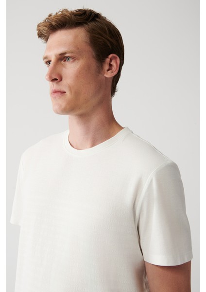 Erkek Beyaz Bisiklet Yaka Jakarlı Panolu T-shirt A31Y1057 fiyatları
