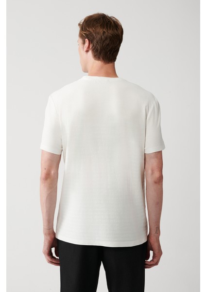 Erkek Beyaz Bisiklet Yaka Jakarlı Panolu T-shirt A31Y1057 fırsatları