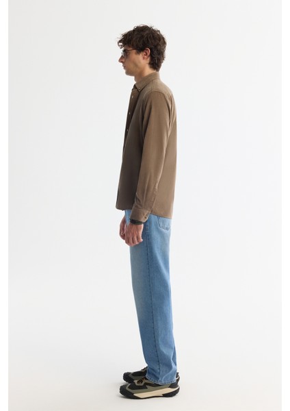 Erkek Vizon Düğmeli Yaka %100 Pamuk Soft Touch Kadife Regular Fit Gömlek B002032 modelleri