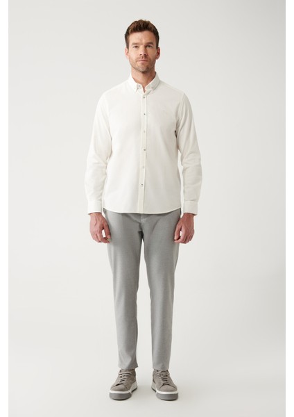 Erkek Ekru Düğmeli Yaka %100 Pamuk Soft Touch Kadife Regular Fit Gömlek B002032 indirimleri