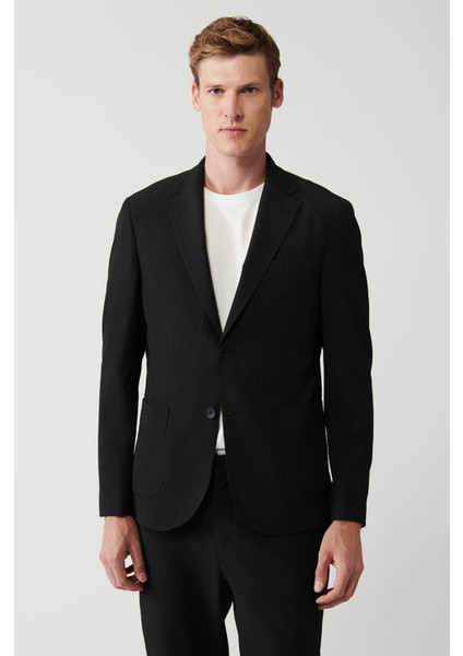Erkek Siyah Gofre Dokulu Astarsız Çift Yırtmaçlı Ceket A31Y4028 modelleri