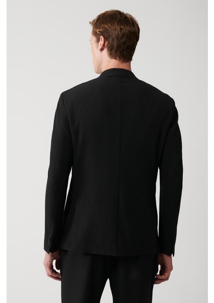 Erkek Siyah Gofre Dokulu Astarsız Çift Yırtmaçlı Ceket A31Y4028 fırsatları