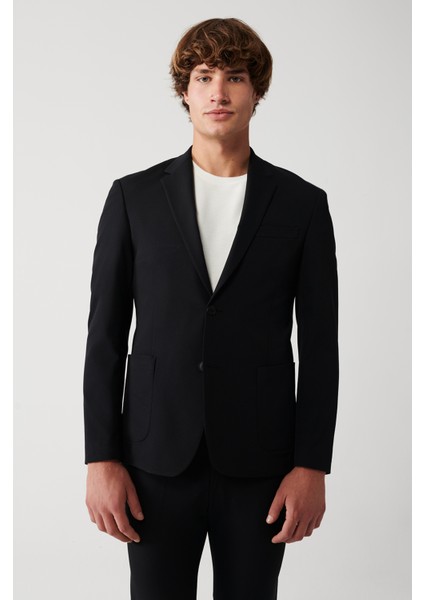 Erkek Siyah Astarsız Bı-stretch Çift Yırtmaçlı Ceket A31Y4004