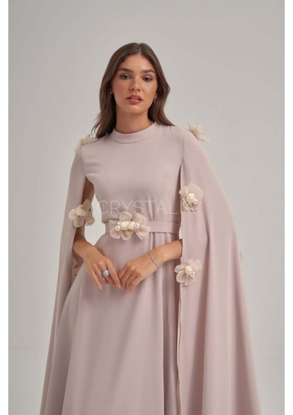 Inci ve Taş Işlemeli Çiçek Detaylı Krep Elbise fiyatları