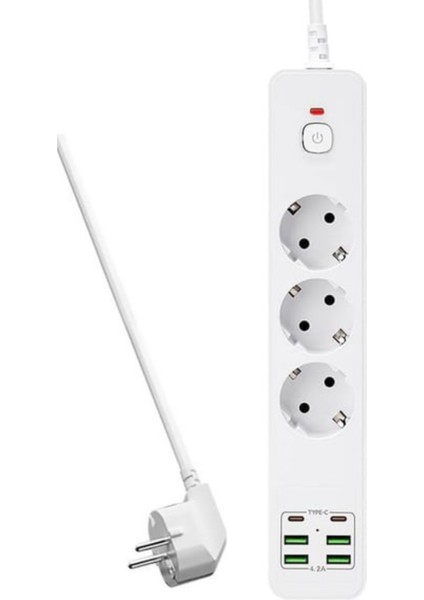 Hepu HP-H11 Akıllı Power Socket 3 Priz + 4 USB + 2 Type-C 3000W Güç
