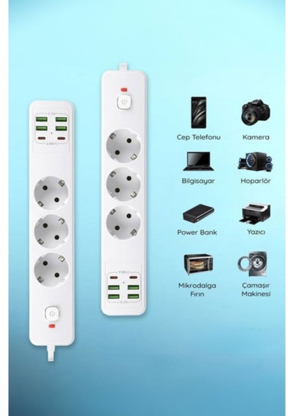Hepu HP-H11 Akıllı Power Socket 3 Priz + 4 USB + 2 Type-C 3000W Güç fiyatları