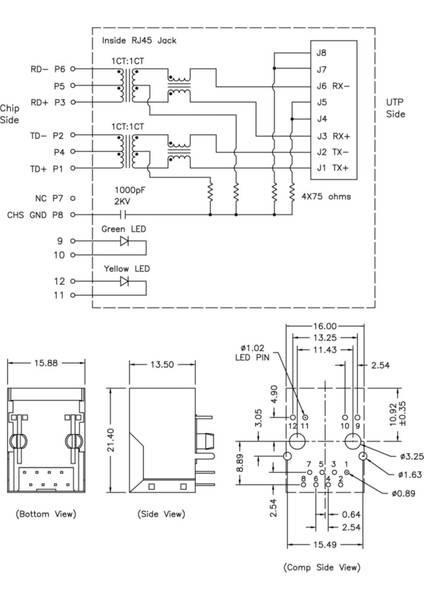 Trafolu RJ45 HR911105A Ethernet Bağlantı Soketi