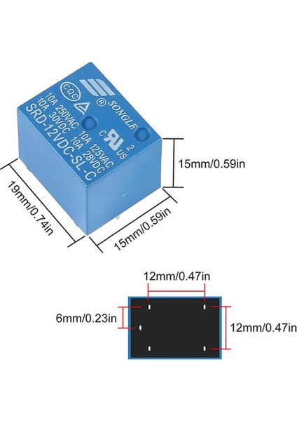 250V 10A SRD-12VDC-SL-C 12V Dc Röle 5 Pin Pcb Montaj Tip 220V No Nc Güç Rölesi