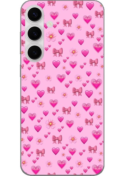 Galaxy S24 Fe Uyumlu Pembe Minik Kalpler Baskılı Silikon Kılıf