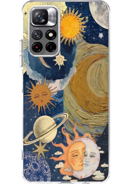 Redmi 10 Uyumlu Güneş ve Ay Evren Tasarımlı Baskılı Silikon Kılıf